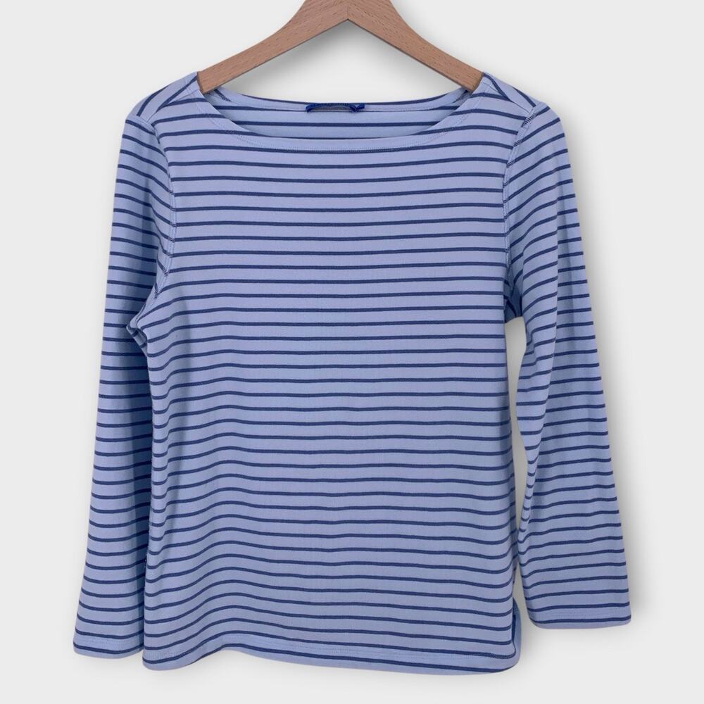 J. McLaughlin Blue Striped Knit Cotton Top L